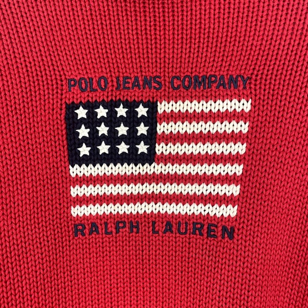 Vintage Polo Jeans Co Ralph Lauren USA Flag Turtleneck Sweater Red Women's Med - Picture 2 of 6
